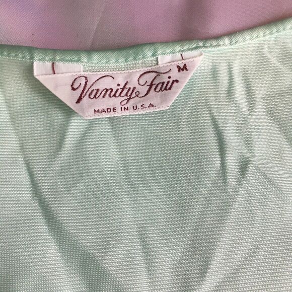 Vintage Vanity Fair Green Satin Pajama Top Button Up Nylon Made In USA Medium - Picture 9 of 11